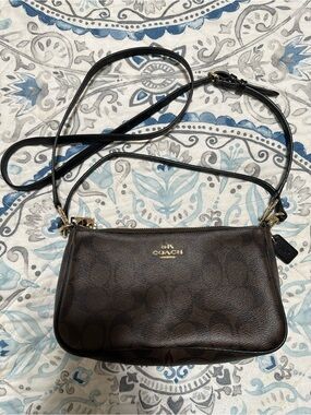 Coach Brown Signature Small Crossbody Bag with Gold Hardware